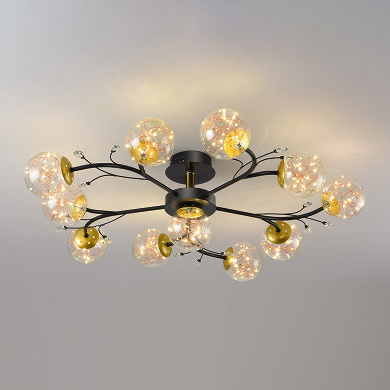 Forma de bola de vidrio al ras del techo de techo moderno múltiples luces de montaje al ras en negro