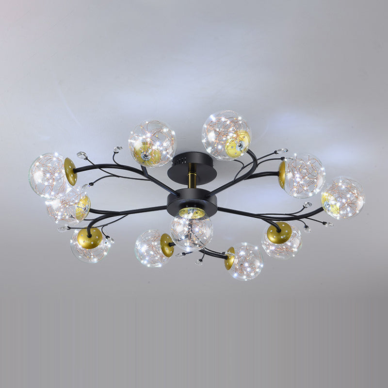Forma de bola de vidrio al ras del techo de techo moderno múltiples luces de montaje al ras en negro