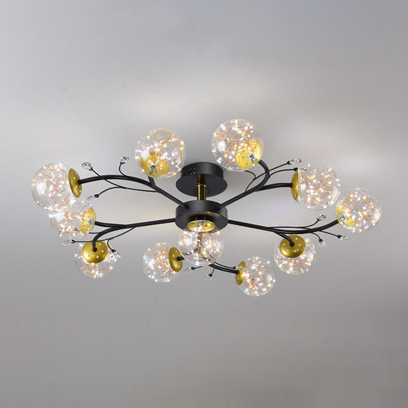 Forma de bola de vidrio al ras del techo de techo moderno múltiples luces de montaje al ras en negro