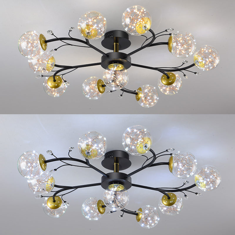 Forma de bola de vidrio al ras del techo de techo moderno múltiples luces de montaje al ras en negro