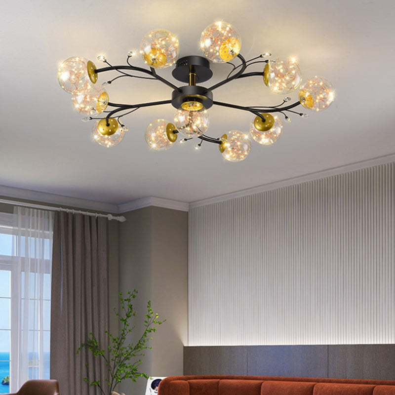 Forma de bola de vidrio al ras del techo de techo moderno múltiples luces de montaje al ras en negro