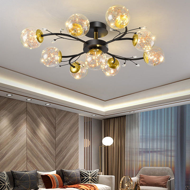 Forma de bola de vidrio al ras del techo de techo moderno múltiples luces de montaje al ras en negro