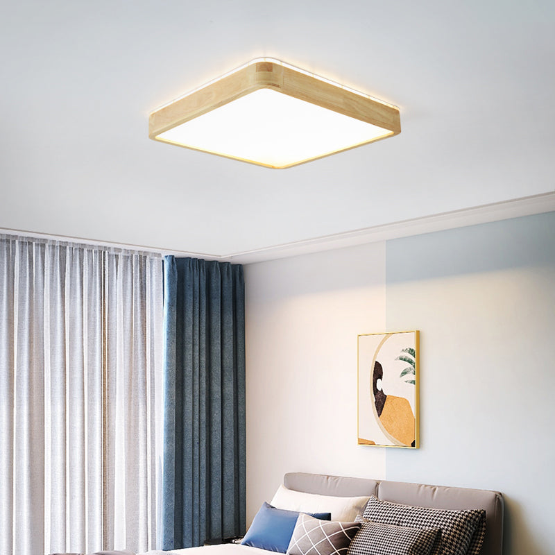 Plafonnier encastré en bois de forme carrée, style moderne, éclairage encastré à 1 lumière en marron
