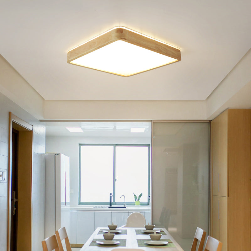 Plafonnier encastré en bois de forme carrée, style moderne, éclairage encastré à 1 lumière en marron