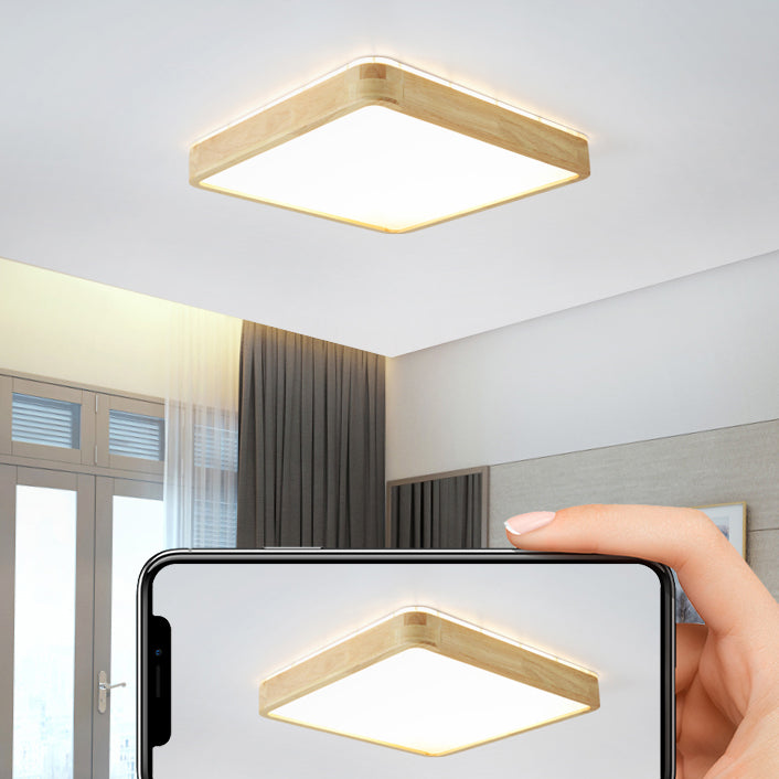 Plafonnier encastré en bois de forme carrée, style moderne, éclairage encastré à 1 lumière en marron