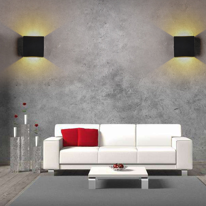 2-Lights Aluminum Wall Light Modern Cube 4" Wide Wall Sconce for Living Room