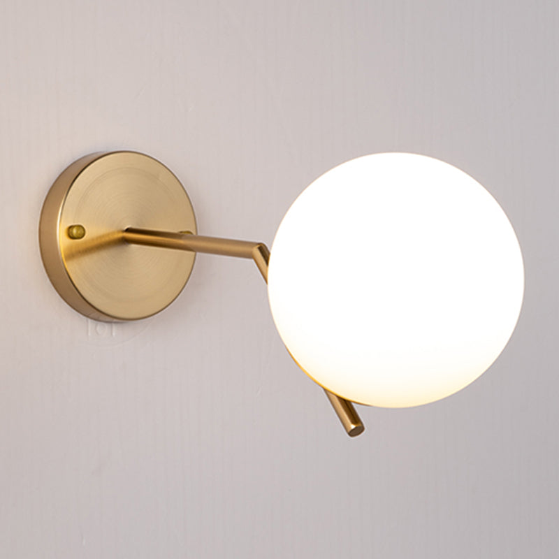 Living Room Wall Lamp Modern Style Brass Wall Sconce with White Glass Ball Shade