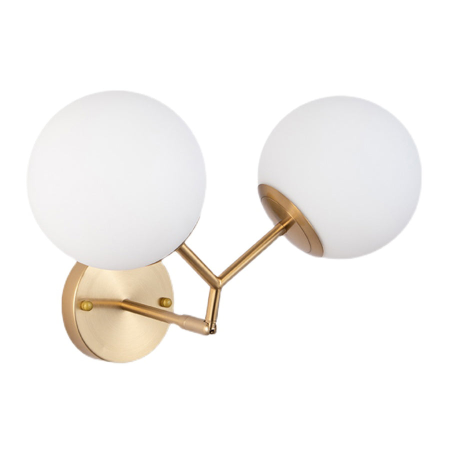 Living Room Wall Lamp Modern Style Brass Wall Sconce with White Glass Ball Shade