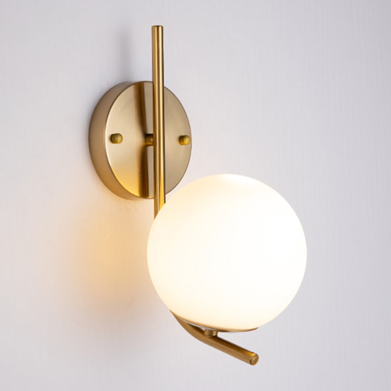 Living Room Wall Lamp Modern Style Brass Wall Sconce with White Glass Ball Shade
