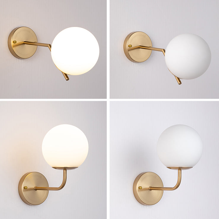 Living Room Wall Lamp Modern Style Brass Wall Sconce with White Glass Ball Shade