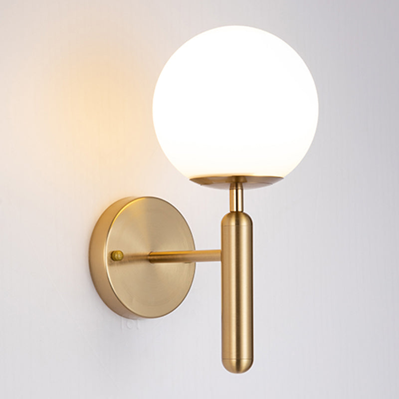 Living Room Wall Lamp Modern Style Brass Wall Sconce with White Glass Ball Shade