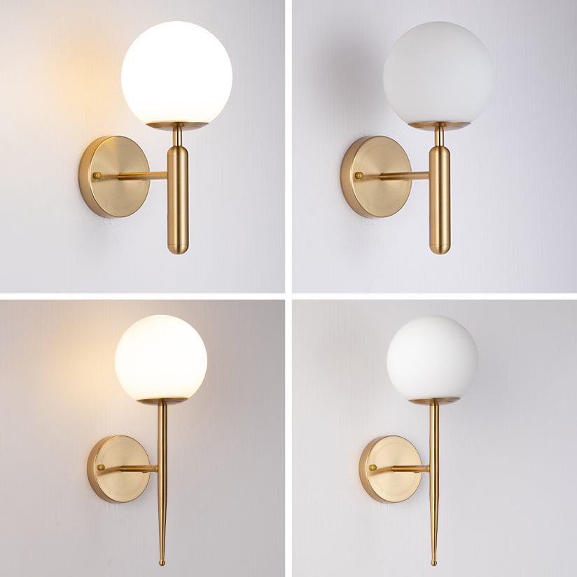Living Room Wall Lamp Modern Style Brass Wall Sconce with White Glass Ball Shade
