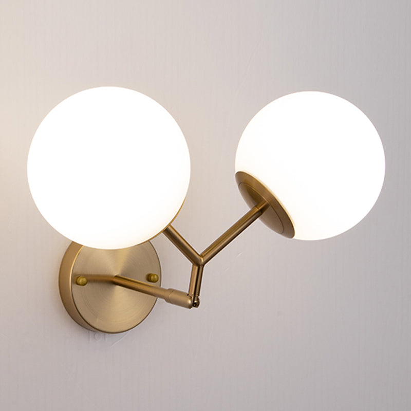 Living Room Wall Lamp Modern Style Brass Wall Sconce with White Glass Ball Shade