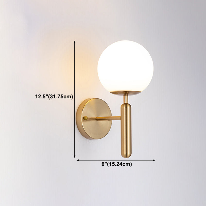 Living Room Wall Lamp Modern Style Brass Wall Sconce with White Glass Ball Shade