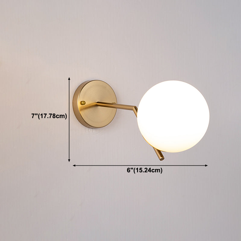 Living Room Wall Lamp Modern Style Brass Wall Sconce with White Glass Ball Shade