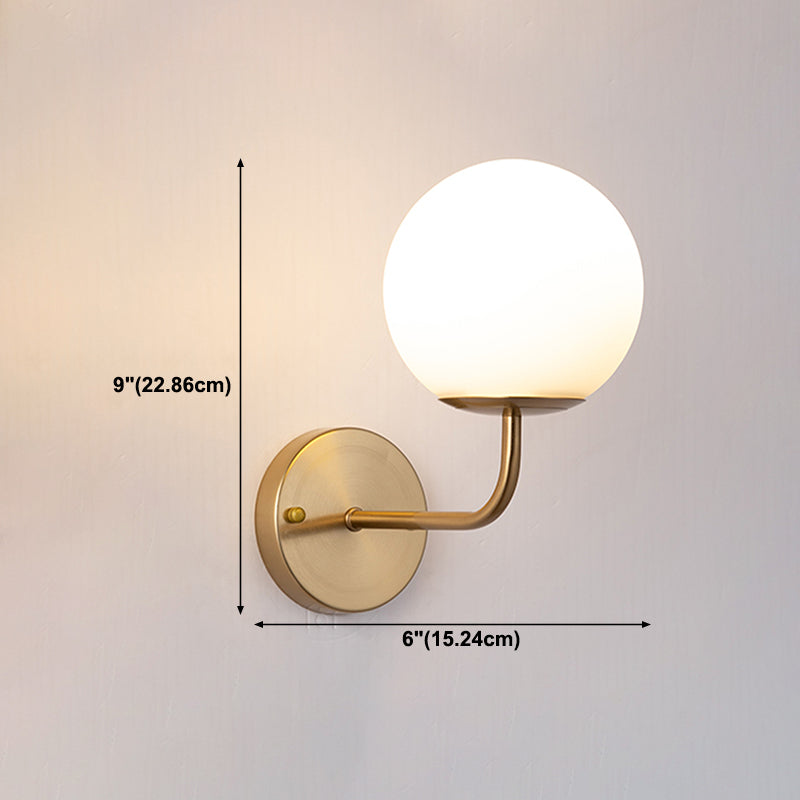 Living Room Wall Lamp Modern Style Brass Wall Sconce with White Glass Ball Shade