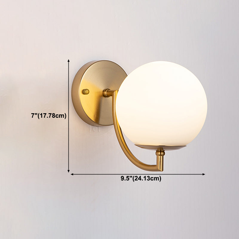 Living Room Wall Lamp Modern Style Brass Wall Sconce with White Glass Ball Shade