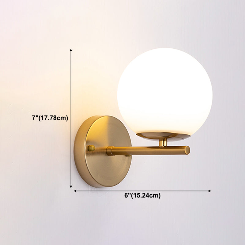 Living Room Wall Lamp Modern Style Brass Wall Sconce with White Glass Ball Shade