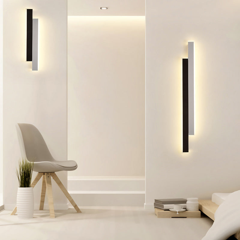 Metal Linear Shape Wall Light Modern 2-Lights Wall Mounted Light Fixture in Black