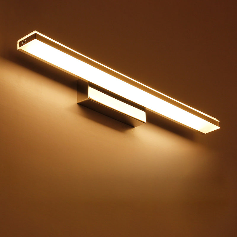 Rectangle Shape Modern Vanity Light Metal 1 Light LED Mirror Light for Bathroom in Silver