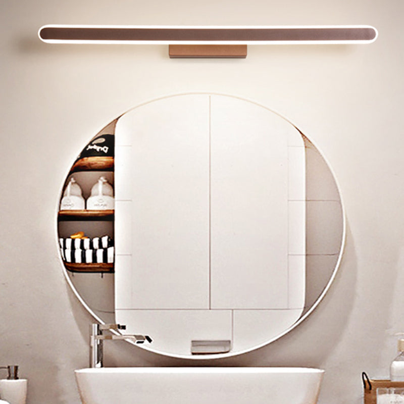 Metal Linear Shape Wall Light Modern 1 Light Mirror Wall Mount Light Fixture in Brown