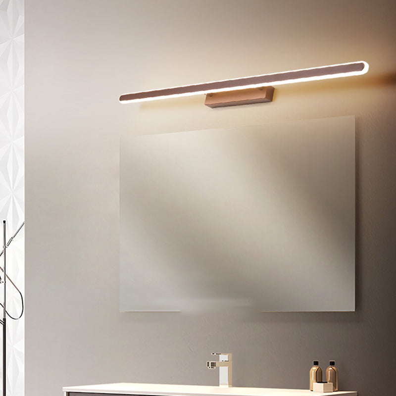 Metal Linear Shape Wall Light Modern 1 Light Mirror Wall Mount Light Fixture in Brown