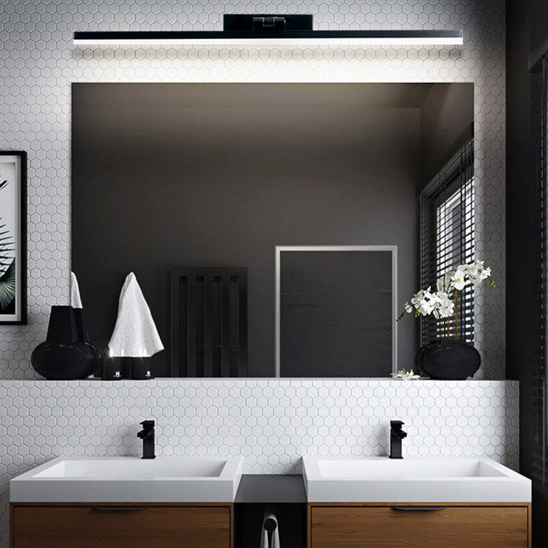 Linear Shade Metal Sconce Light Modern Style 1-Light Mirror Wall Mount Lighting in Black