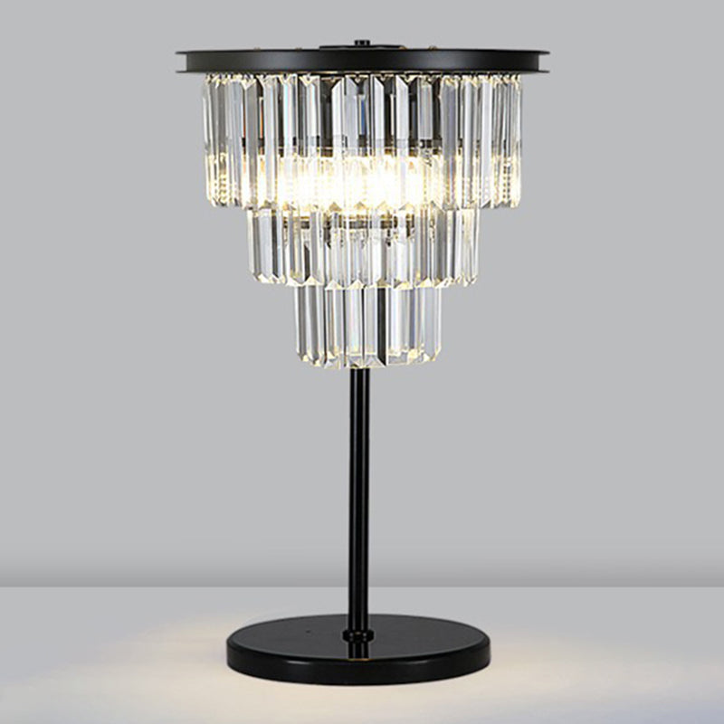 American Style Crystal Table Lamp Black 3 Lights Desk Lamp for Bedroom