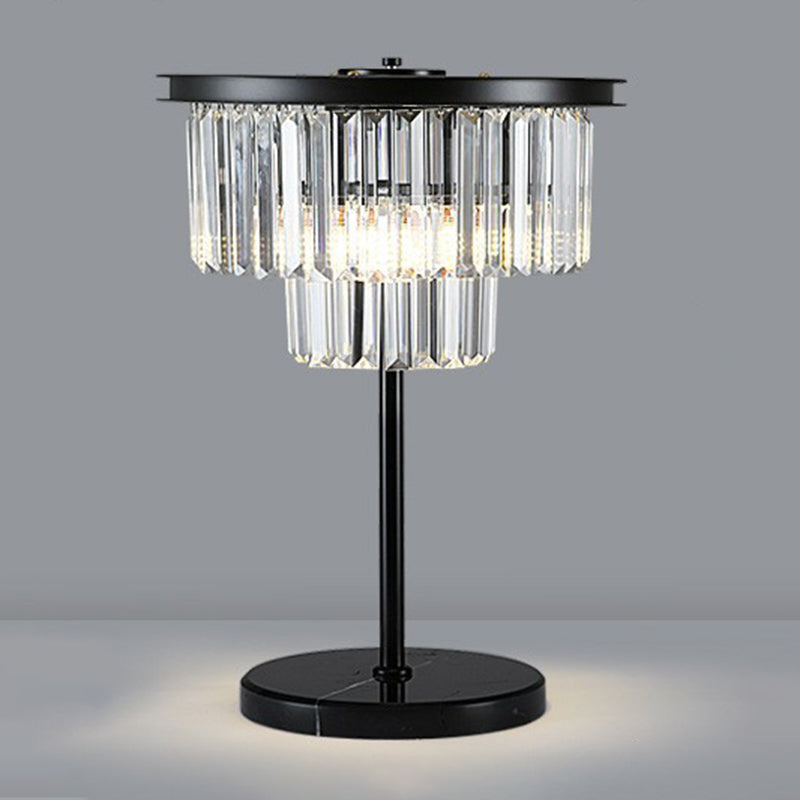 American Style Crystal Table Lamp Black 3 Lights Desk Lamp for Bedroom