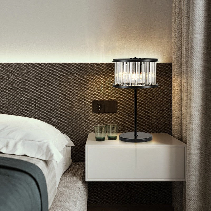 American Style Crystal Table Lamp Black 3 Lights Desk Lamp for Bedroom