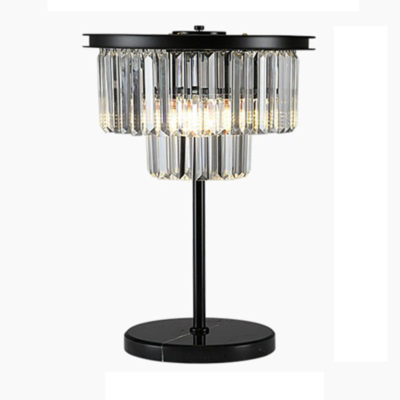 American Style Crystal Table Lamp Black 3 Lights Desk Lamp for Bedroom