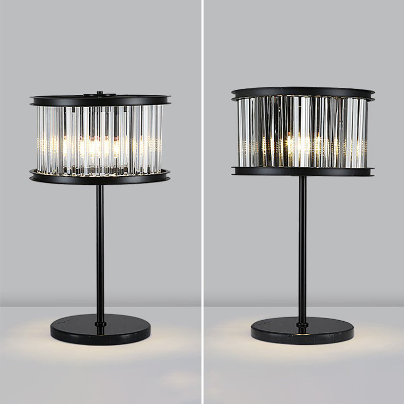 American Style Crystal Table Lamp Black 3 Lights Desk Lamp for Bedroom