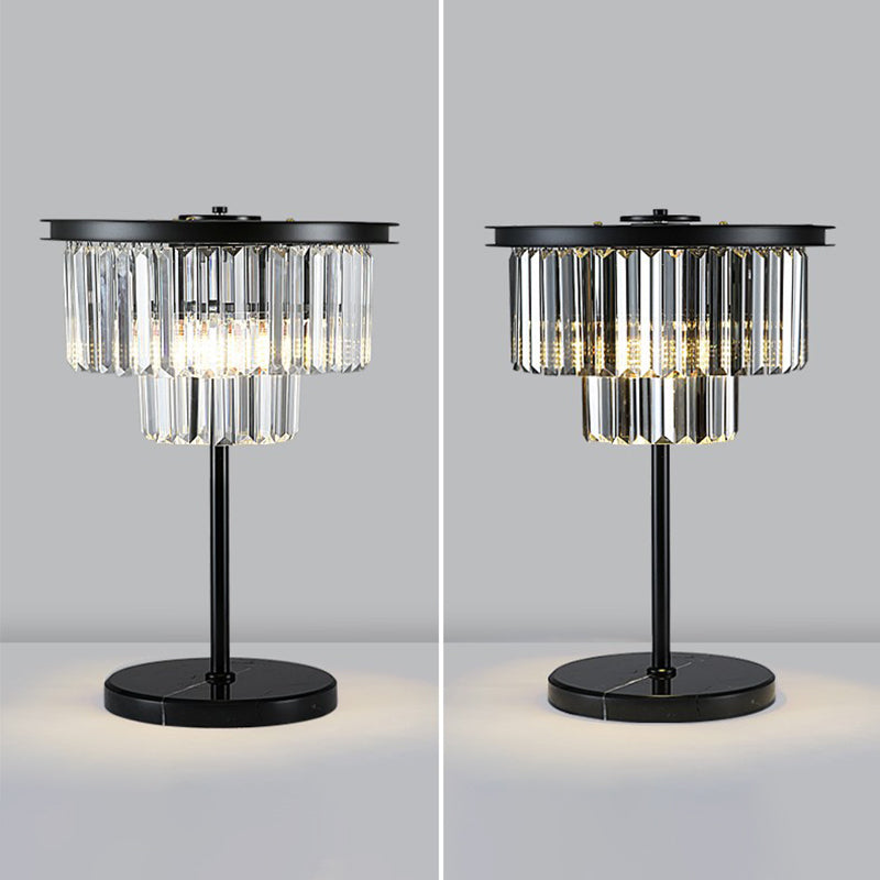 American Style Crystal Table Lamp Black 3 Lights Desk Lamp for Bedroom