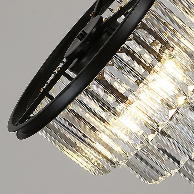 American Style Crystal Table Lamp Black 3 Lights Desk Lamp for Bedroom
