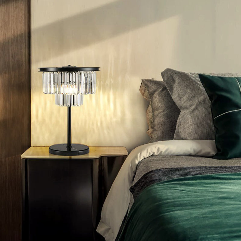 American Style Crystal Table Lamp Black 3 Lights Desk Lamp for Bedroom