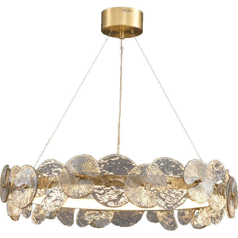 Lustre de style américain luminaire lustre en verre métallique rond en or