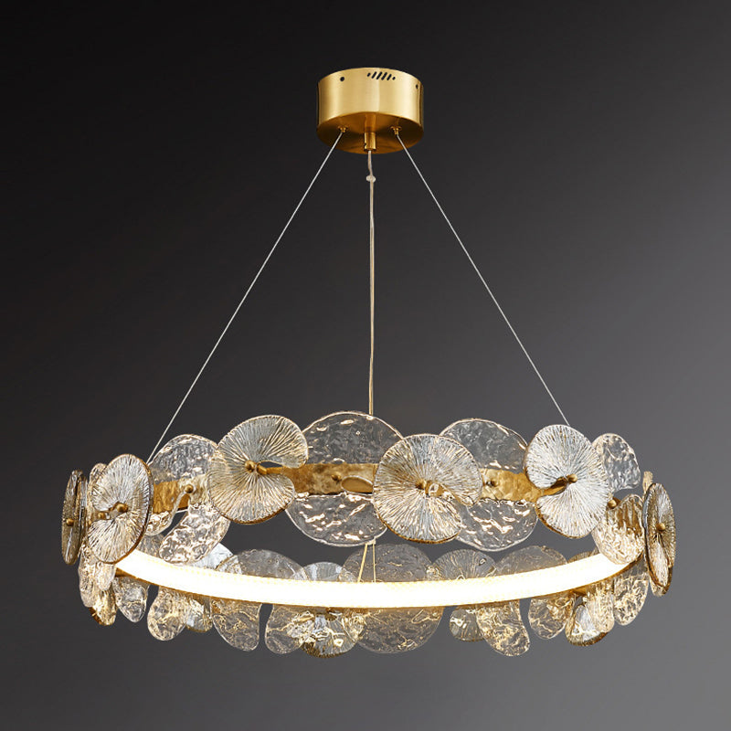 Lustre de style américain luminaire lustre en verre métallique rond en or