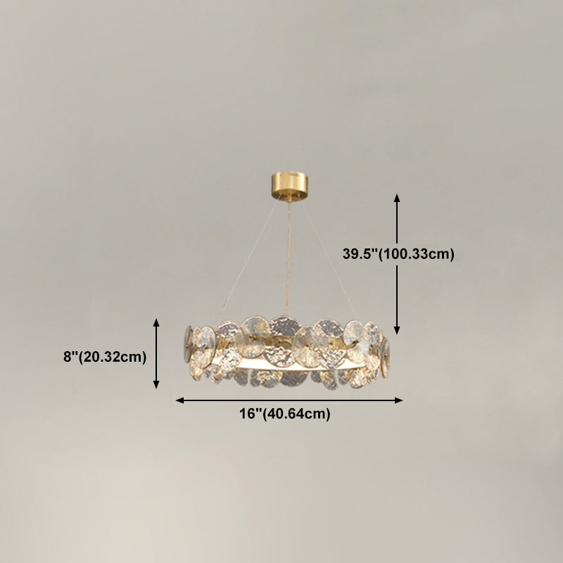 Lustre de style américain luminaire lustre en verre métallique rond en or