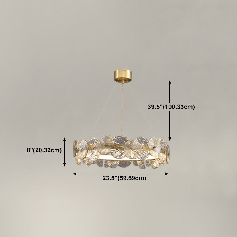 Lustre de style américain luminaire lustre en verre métallique rond en or