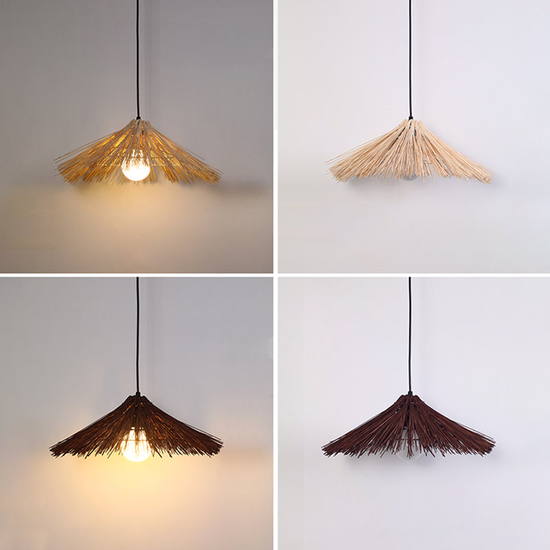 Asia Bamboo Down Pendant Hat Dining Room Hanging Ceiling Light with 1 Light