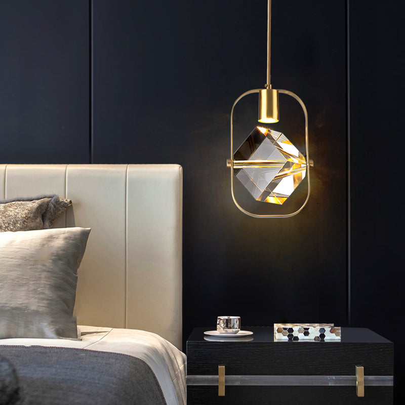 Geometry Shape Crystal Pendant Light Modern Style Single Light Hanging Lamp in Gold