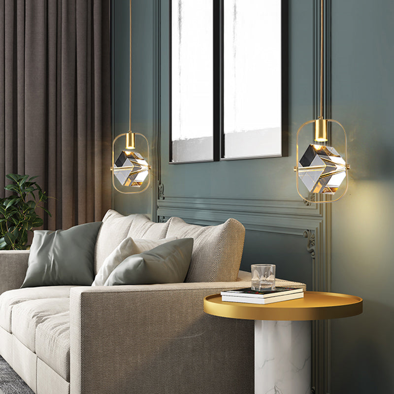Geometrieform Kristall Anhänger Licht moderner Stil 1 Licht hängende Leuchte in Gold
