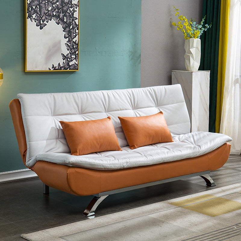 Armless Settee with Faux Leather 21.65" W Convertible Sleeper Sofa for Living Room