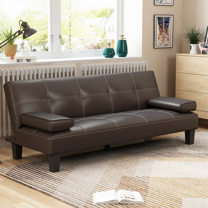 Modern Biscuit Back Faux Leather Sofa with Foldable and Wear-resisting