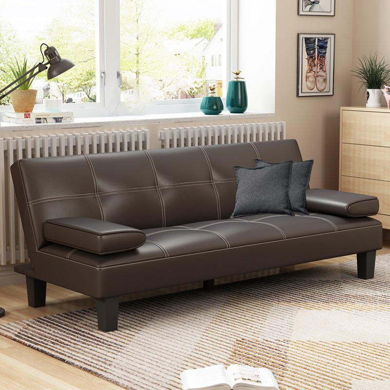 Modern Biscuit Back Faux Leather Sofa with Foldable and Wear-resisting