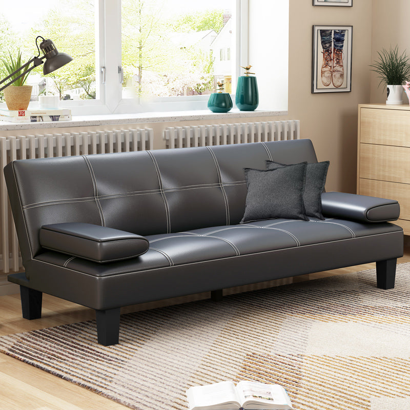Modern Biscuit Back Faux Leather Sofa with Foldable and Wear-resisting