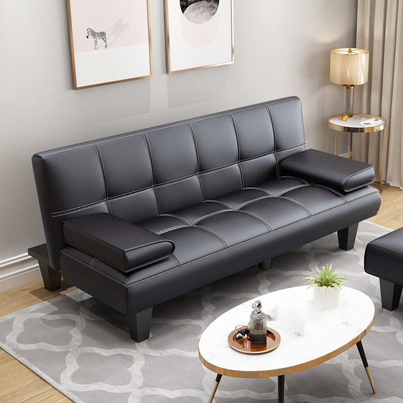 Modern Biscuit Back Faux Leather Pillow Top Arm Convertible Sofa with Foldable