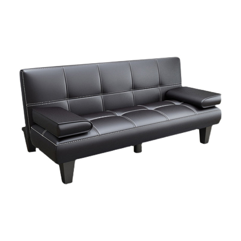 Modern Biscuit Back Faux Leather Pillow Top Arm Convertible Sofa with Foldable