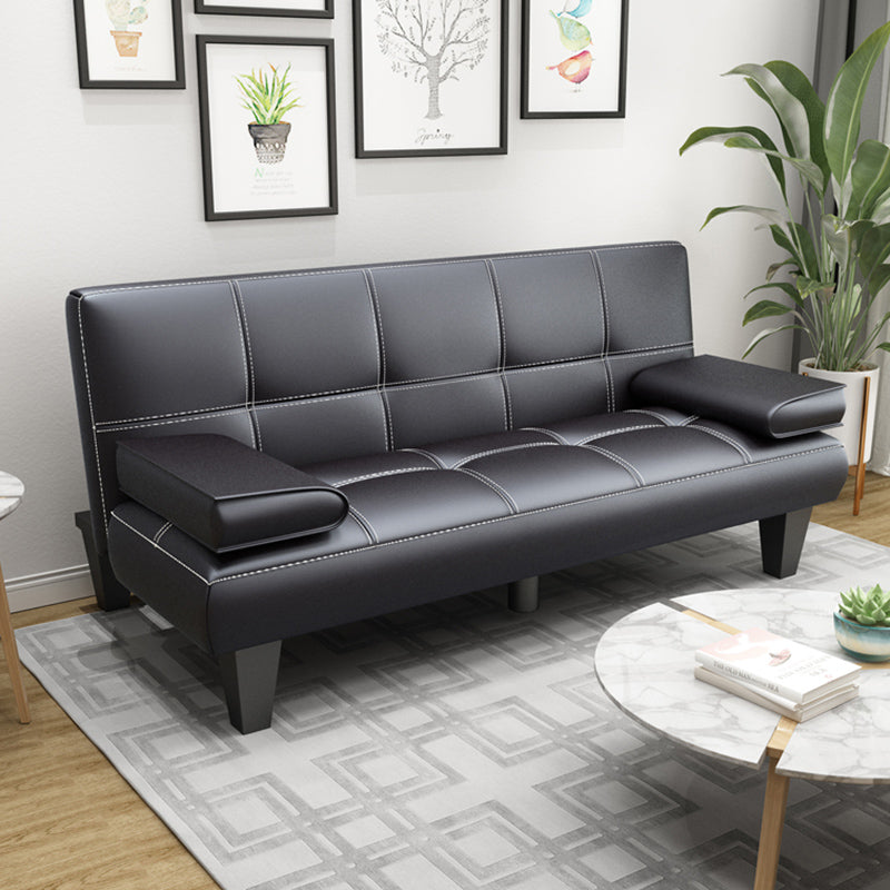 Modern Biscuit Back Faux Leather Pillow Top Arm Convertible Sofa with Foldable