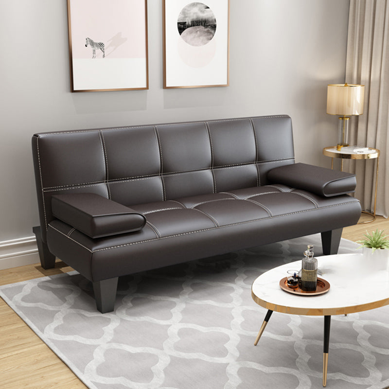 Modern Biscuit Back Faux Leather Pillow Top Arm Convertible Sofa with Foldable